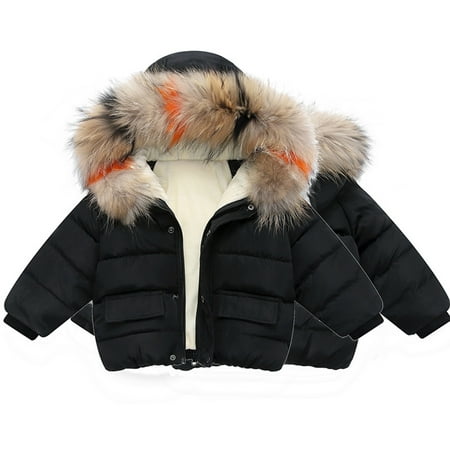 

EHTMSAK Toddler Baby Boy Girl Hooded Outerwear Children Pockets Zip Up Long Sleeve Jackets Fall Winter Faux Fur Coat Black 1Y-6Y 100