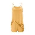 thumbnail image 4 of Girls Spaghetti Strap Romper with Skort Undershorts Pockets Soft Cotton Scoop Neck Sleeveless Tennis Jumpsuit (7 Years, Yellow), 4 of 6