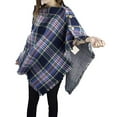 thumbnail image 4 of StylesILove Women Ultra Soft Plaid Poncho with Coconut Buttons Sweater Pullover Cardigan Warm Wrap Topper, 4 of 7