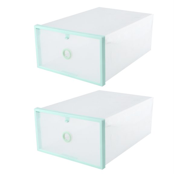 2-Pack Stackable Transparent Green Shoe Storage Boxes, Universal Clear Containers for Shoe Organization