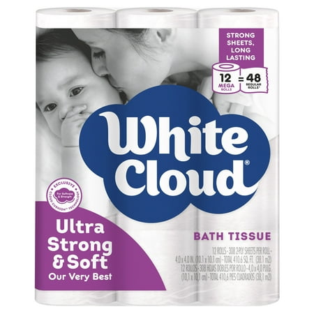 White Cloud Ultra Strong & Soft Toilet Paper, 12 Mega (Best Toilet Paper That Won T Clog)