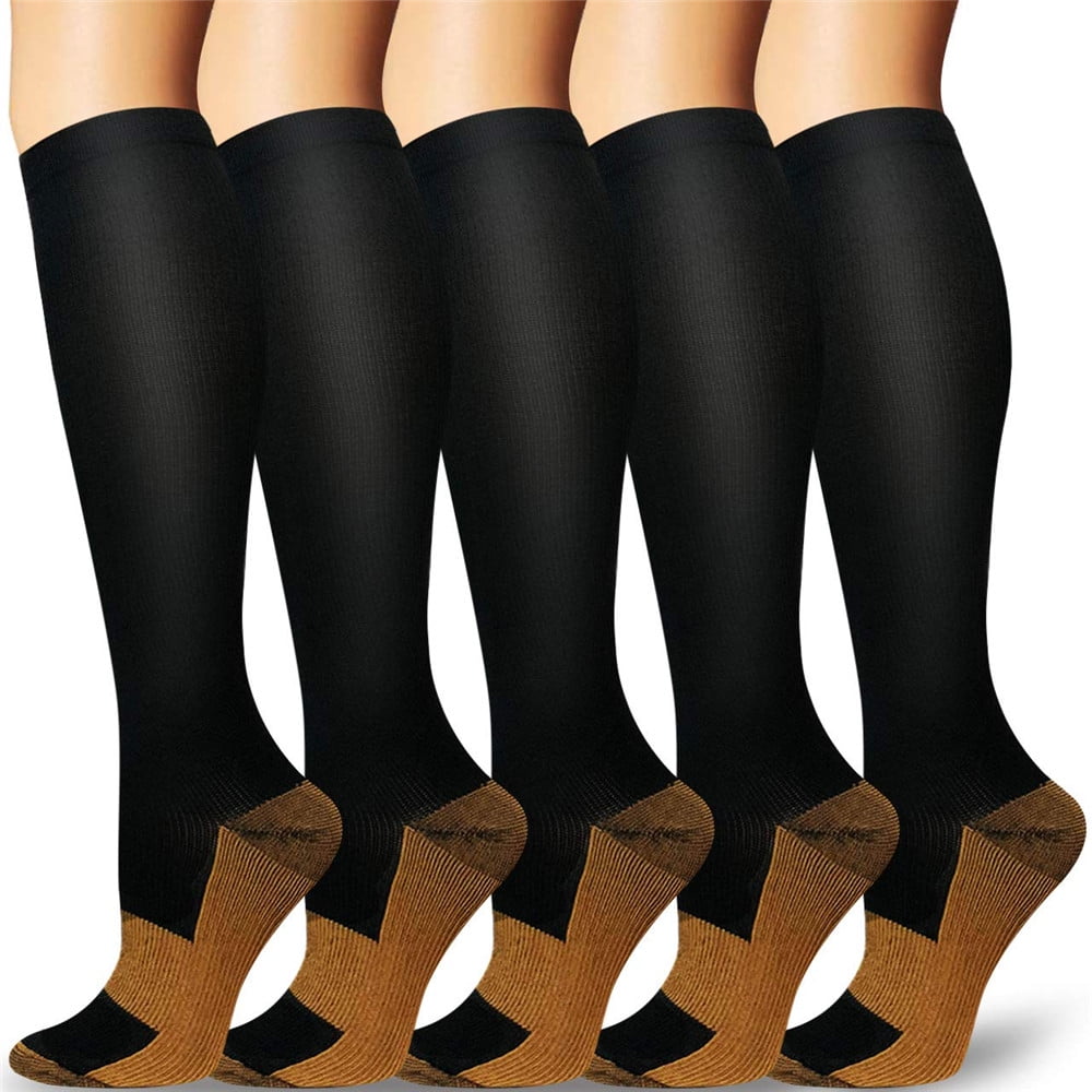 5 Pairs Copper Compression Socks Women & Men Circulation 20-30 mmHg is