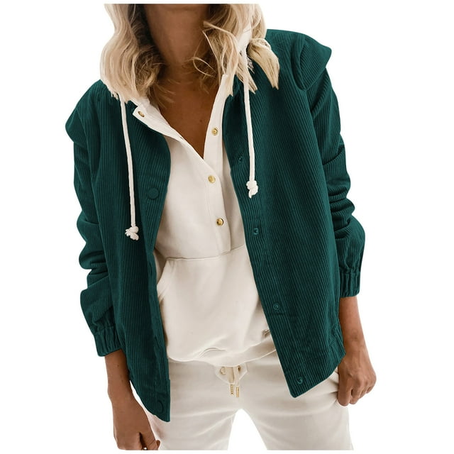 Chaqueta de solapa de manga larga holgada informal de pana de Color sólido para mujer a la moda Fridja BV0+552