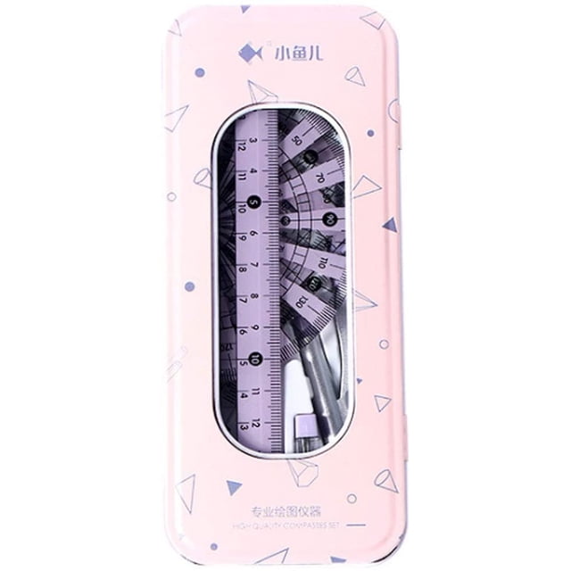 7 Pieces Student Math Geometry Tool Set Drawing Compass (Pink)
