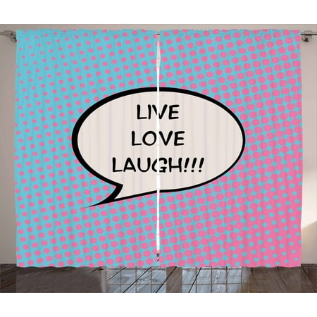 Live Laugh Love Curtains 2 Panels Set, Pop Art Comic Book Style Halftone Dots Backdrop Retro Speech Balloon Text, Window Drapes for Living Room Bedroom, 108W X 63L Inches, Multicolor, by (Best Text To Speech App For Windows 10)