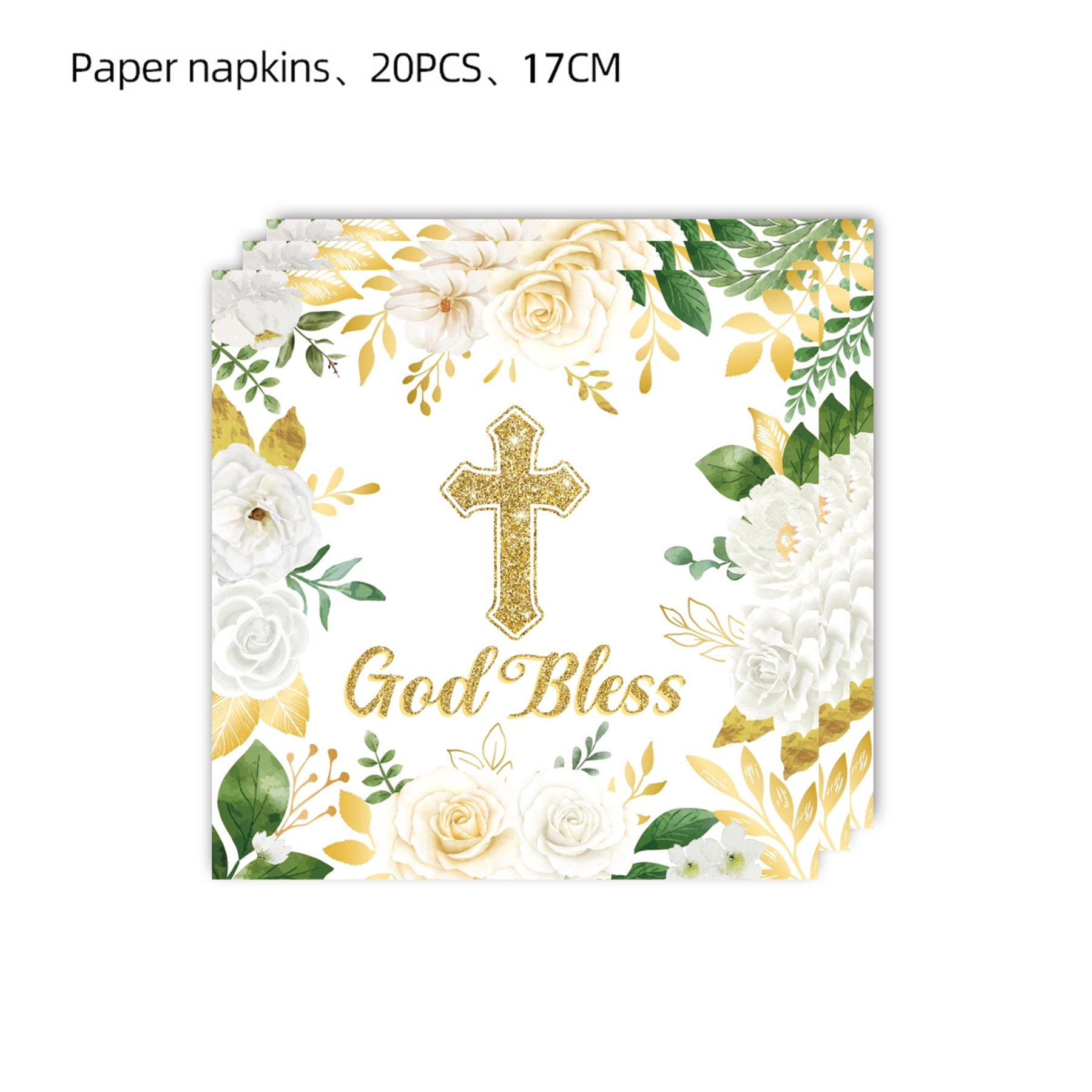 161 Pcs White God Bless Tableware Set, Baptism First Holy Communion Party Decorations Supplies for Newborn Baby Shower, Baptism Church Cross White Floral, Serves 20 Guests