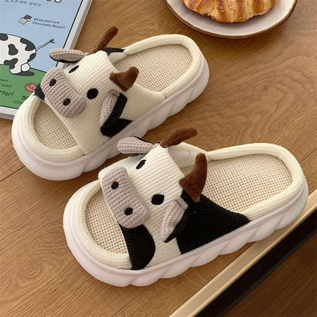 

CoCopeanut Thick Sole Cartoon Linen Slippers Female Cute Rabbit Anti-slip Sweat Home Comfy Sandals Four Seasons Family Cotton Slipper