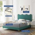 thumbnail image 2 of Platform Bed Frame, Queen Size, Teal Blue, Velvet, Modern Contemporary, Bedroom Master Guest Suite Room, 2 of 10