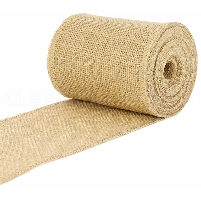 CleverDelights 4 Natural Burlap Ribbon - Wired Edges - 10 Yards - Jute  Burlap Fabric