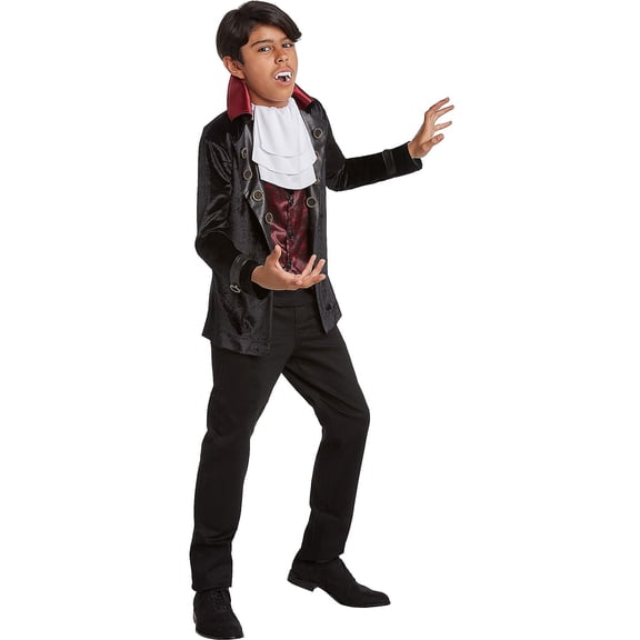 Jerry Leigh Velveteen Vampire Costume for Children, Size Medium, Includes a Jacket with Attached Vest and an Ascot Tie