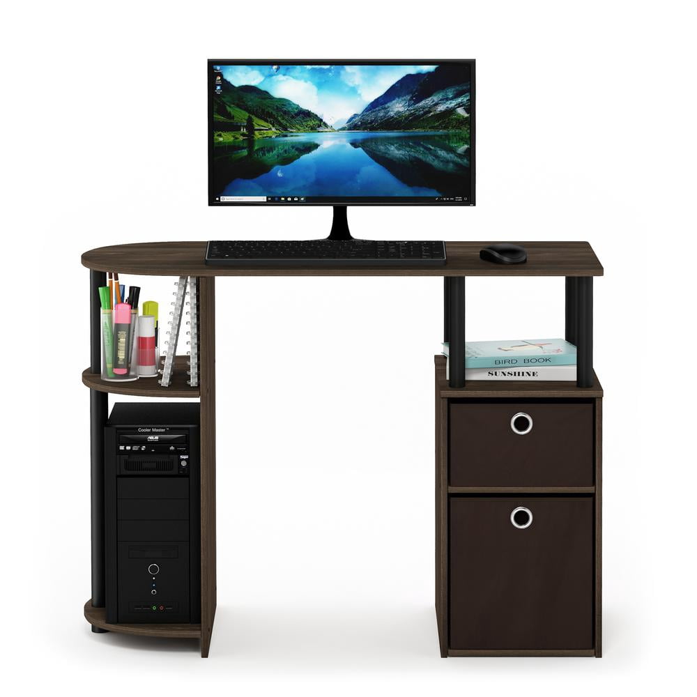 Furinno JAYA Computer Study Desk with Bin Drawers, Columbia Walnut/Black/Dark Brown