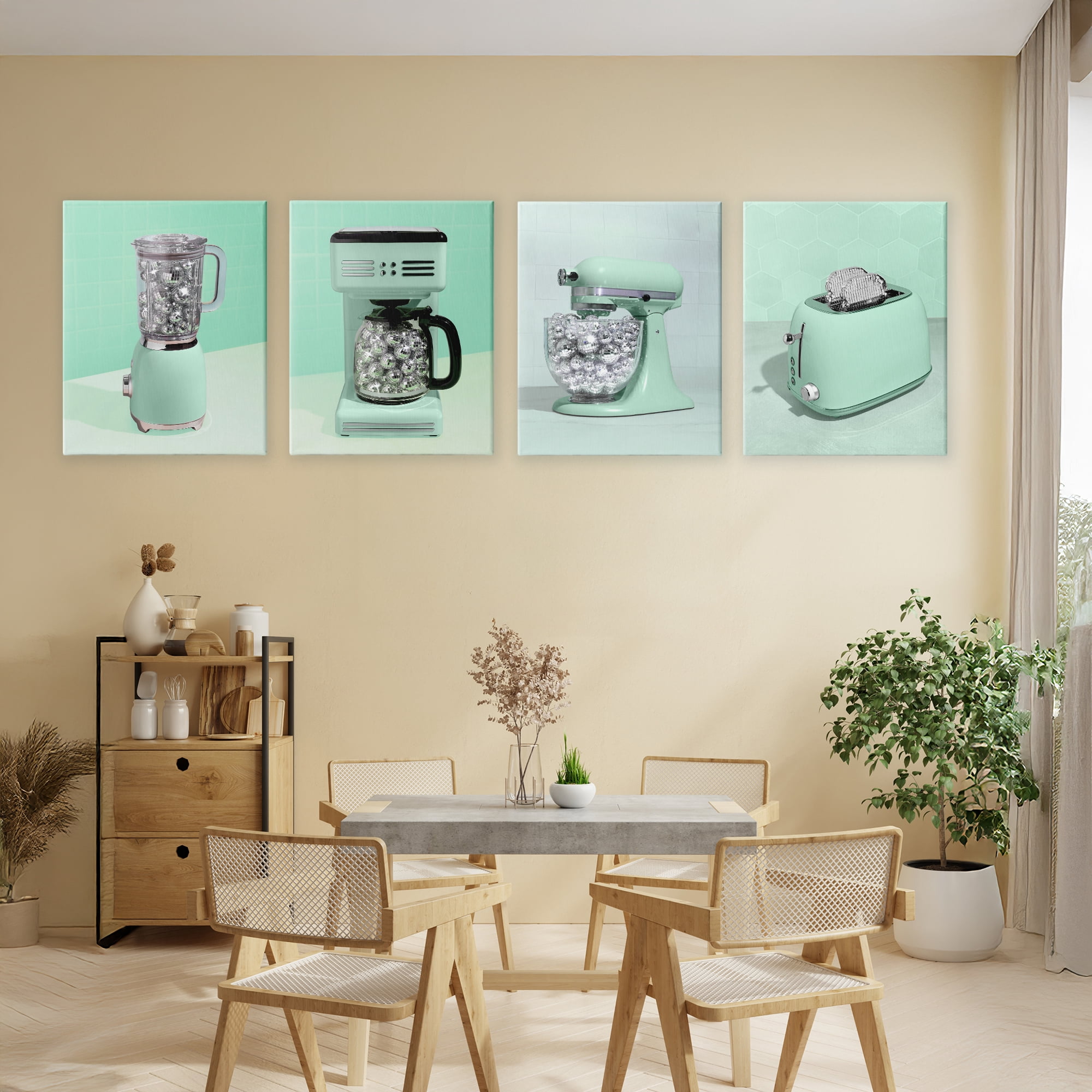 Stupell Industries Disco Drink Blender over Green 4 Piece Canvas Wall Art Set, design by LISH Creative