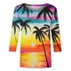 thumbnail image 1 of Gibobby Playera Corte clásico para Mujer Nueva camiseta manga 7 puntos para mujer Hawaii Beach Cocotero Impresión 3D Cuello redondo Tendencia(Naranja,G), 1 of 4