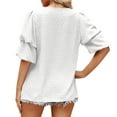 thumbnail image 6 of Giftesty Women's Summer Solid Color Double Puff Sleeve Blouses Summer Half Sleeve Dot Tops V Neck T-Shirts Blouse, 6 of 8
