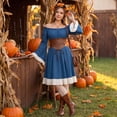 thumbnail image 5 of Renaissance Dress Women Off the Shoulder Bell Sleeve Two Tone High Low Ruffle Maxi Dresses Halloween Peasant Medieval Gothic Outfit Blue M, 5 of 8