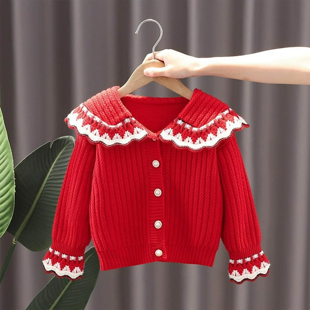 Mefallenssiah Veste Décontractée Sans Capuche à Manches Longues & Vestes 1-8 Ans Mode Fille Patchwork Col Rabattu Ample Bouton Col Rond Veste/veste Décontractée à Capuche à Manches Longues