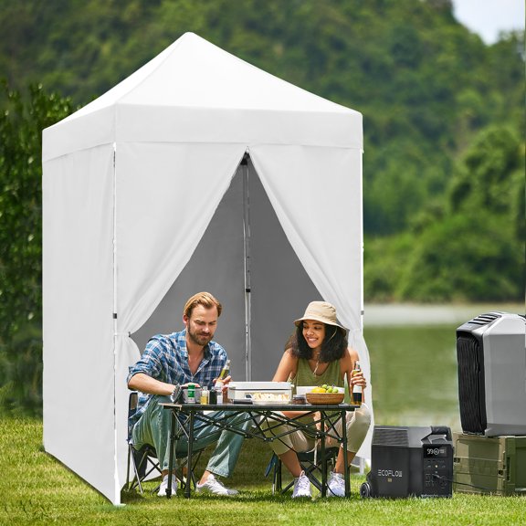 INTER HUT 5x5 Outdoor Pop up Canopy Gazebo with 4 Removable Sidewalls, Instant Easy Set up Outdoor Canopy Commercial Sun Shelter with Carry Bag, White
