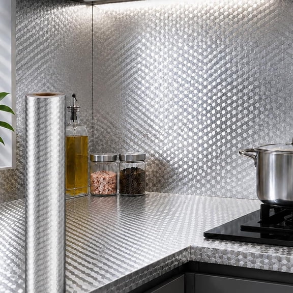 Kitchen Wallpaper Oil Proof Sticker, Waterproof and Heat Resistant Peel and Stickback Splash Oil Proof Heat Resistant Easy Clean, for Countertops, Cabinets&Backsplash