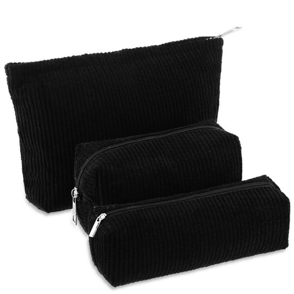 Set de bolsas de maquillaje Huhumy Corduroy, bolsa cosmética negra, 3 unidades