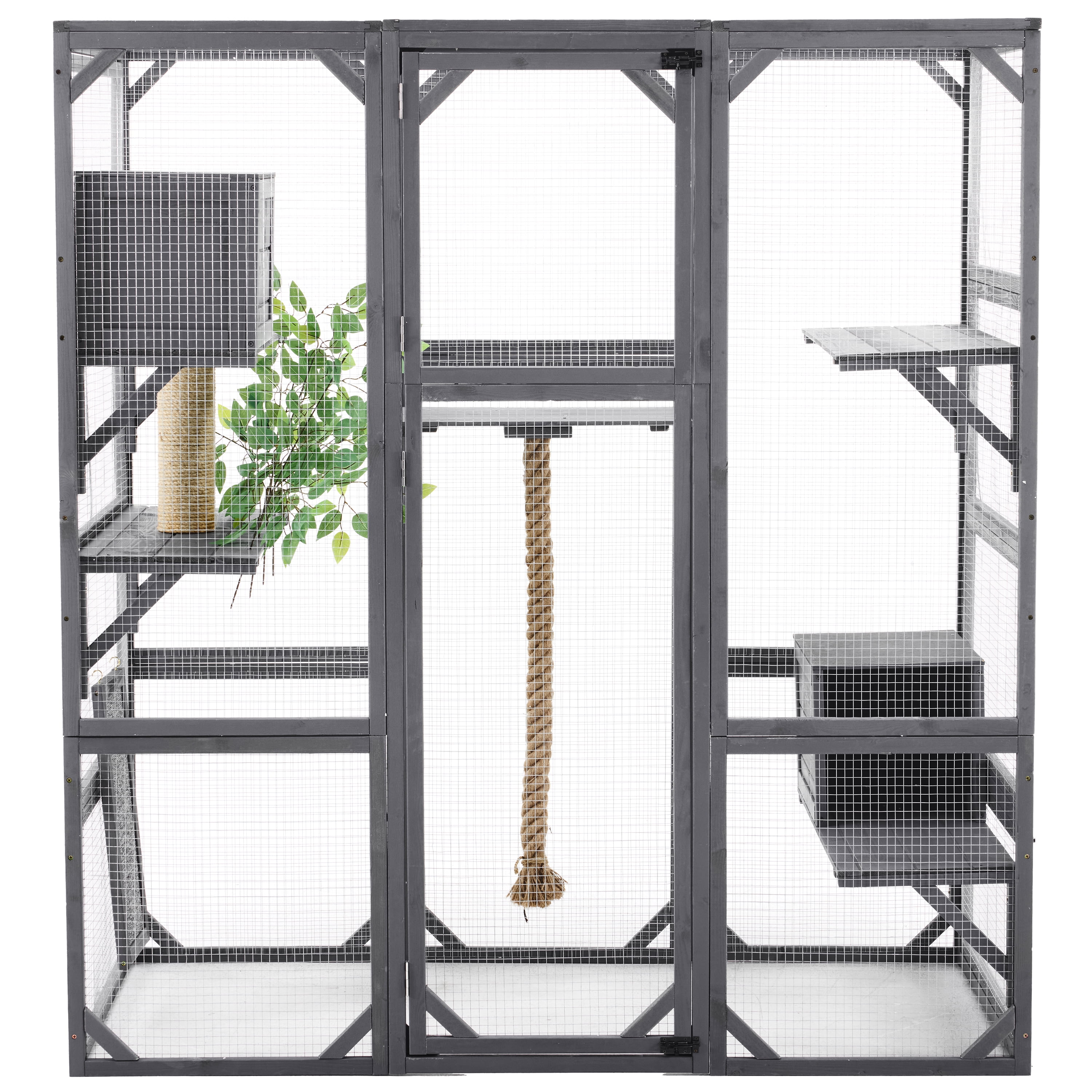 Euroco Large Outdoor Cat Enclosure with Sleeping Houses, Climbing Platforms, and Scratching Posts