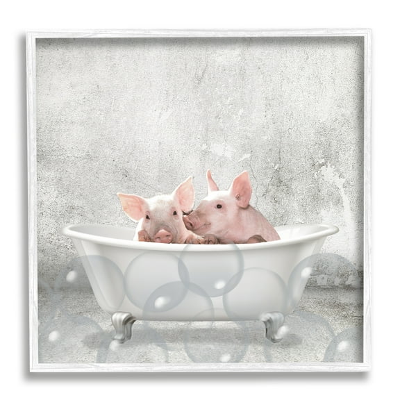 Baby Piglets Bath Time Cute Animal Design Animals & Insects Framed Art Print Wall Art, 17x17