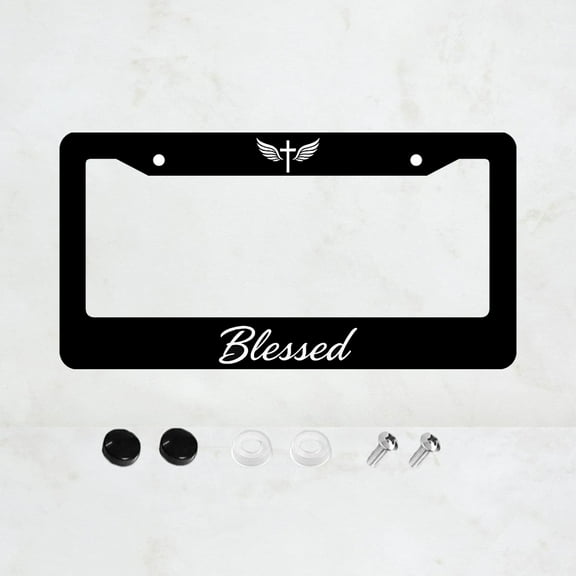 Blessed License Plate Prame Aluminum Rust-Proof Auto Parts License Plate Decorative Screws Fit Standard 2 Holes 1 U.S. License Plate, 12.2x 6.3 Inch