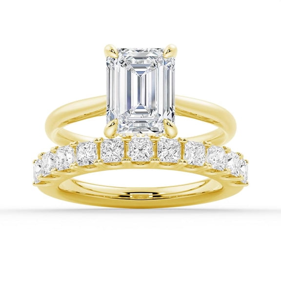 ESTE ORIGIN 2.55Ct Emerald Cut Lab-Grown Diamond Engagement Ring Set With Hidden Halo in 10K Yellow Gold Solitaire Bridal Ring Set for Her, size US 7.5.