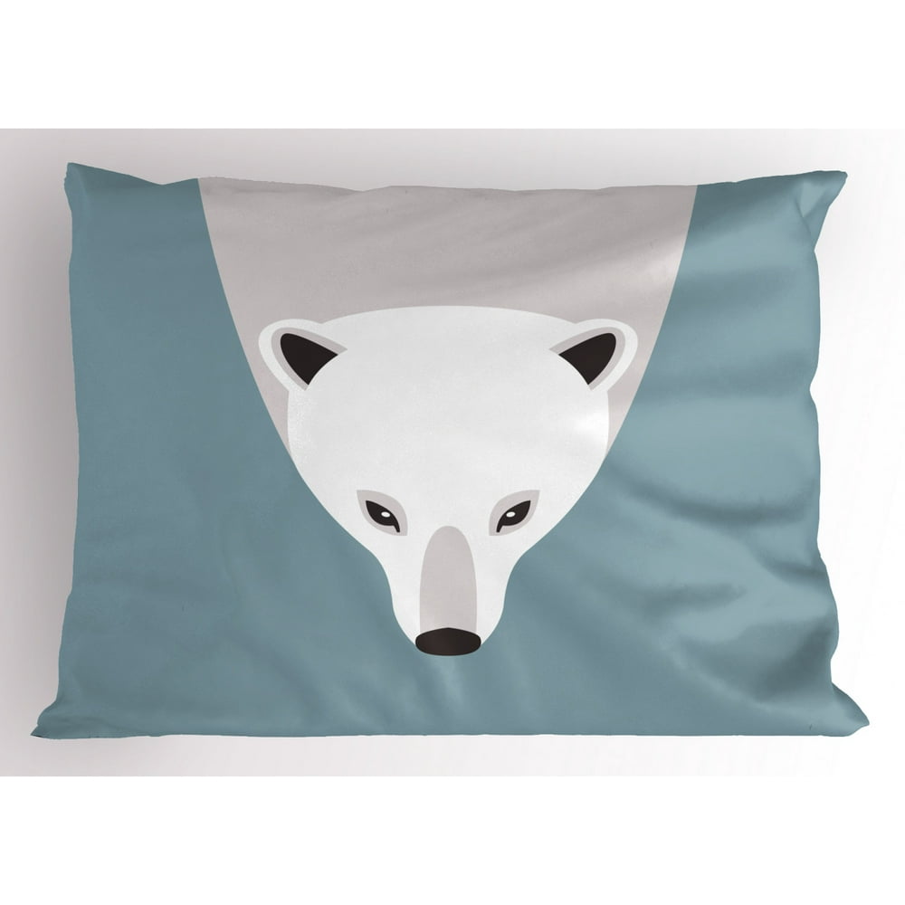Polar Bear Pillow Sham, Artistic Flat Design Polar Bear Head Image Predator Mammal, Decorative