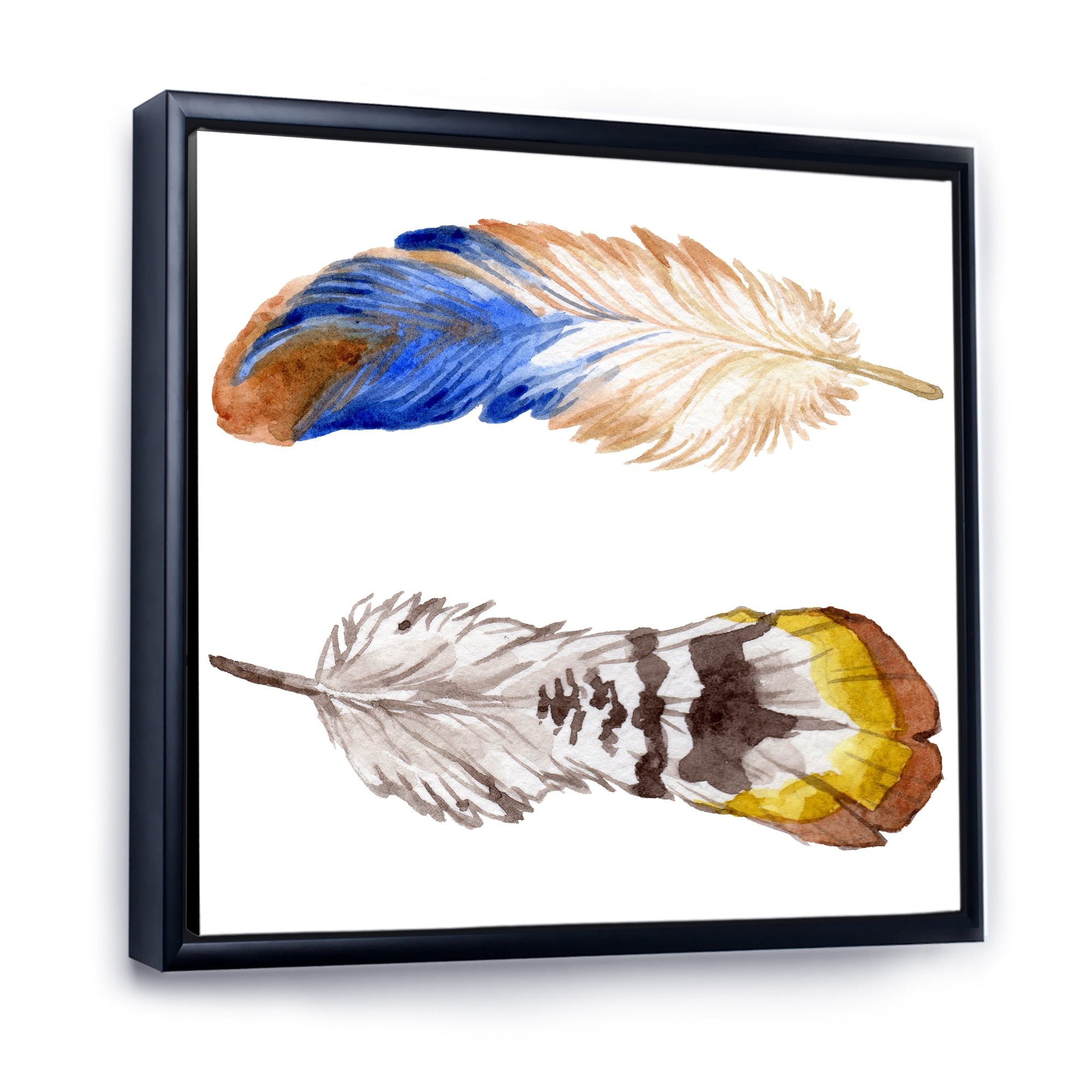 Designart 'Colourful Boho Art Feather Set III' Bohemian & Eclectic Framed Canvas Wall Art Print