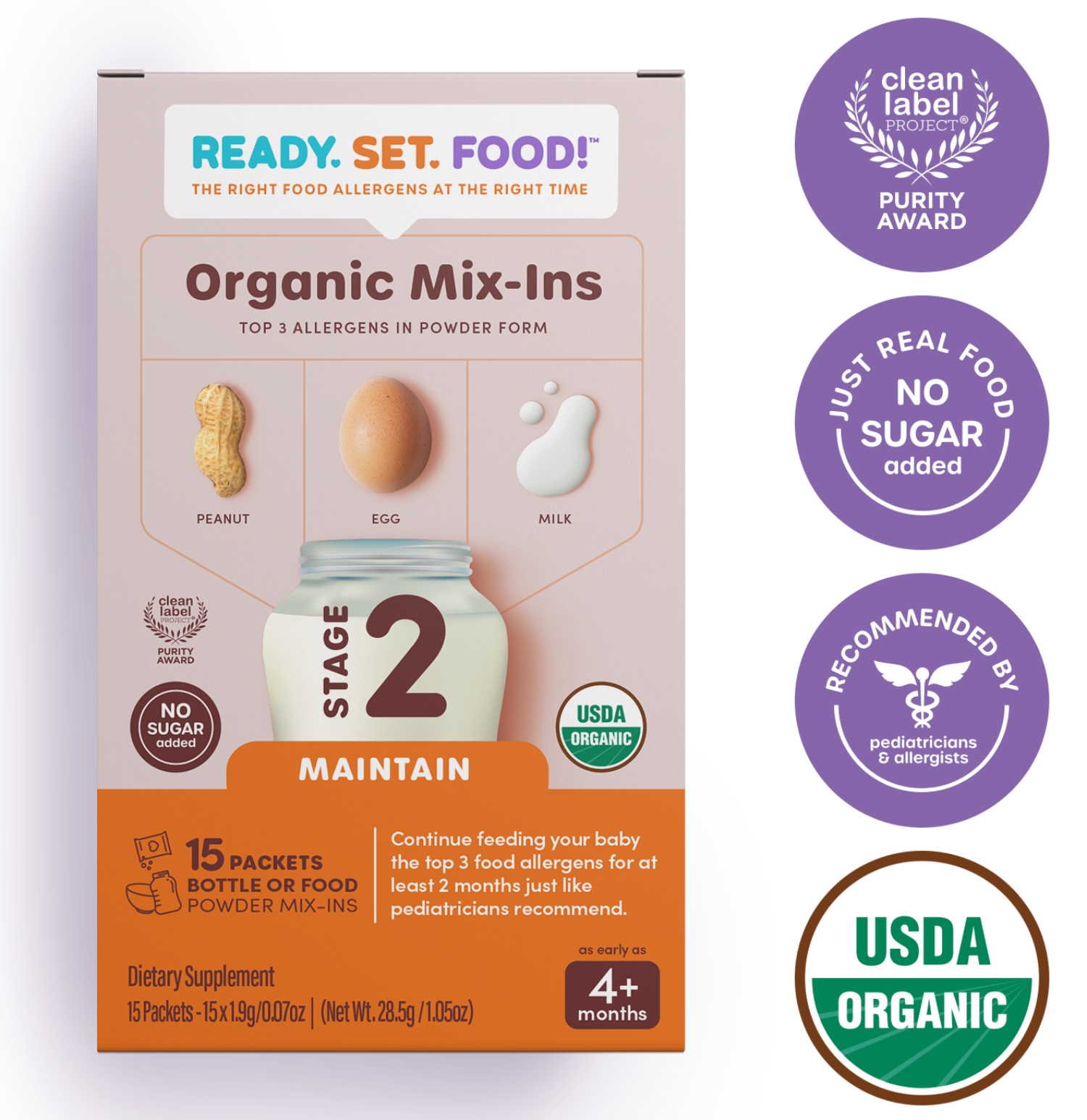 Ready, Set, Food! Organic Early Allergen Introduction Mix-Ins, 4+ Months, Stage 2 15 Day, Unflavored - image 9 of 9