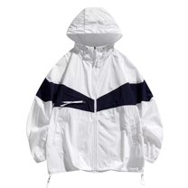 Kaemgyyd Mens Raincoat Windproof Waterproof Lightweight Sport Jacket Fashion Color Block Hooded Outwear for Summer