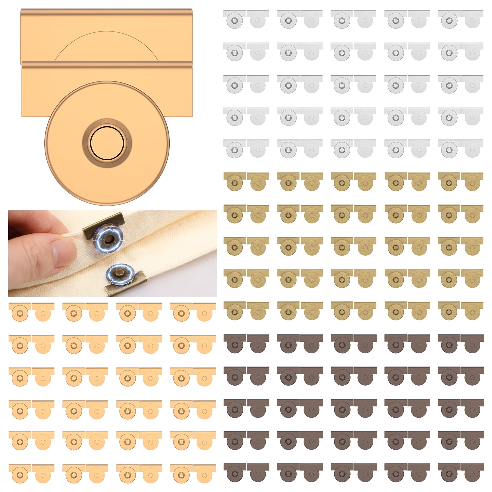Ikoopy 100 Set Magnetic Snap for Purse and Tote Seamless Metal Magnetic Button Clasp Versatile Purse Closure for Bags Clothing and DIY Crafts