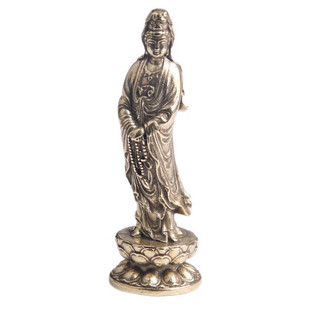 Estatua de latón envejecido Guanyin 50 mm Lotus Avalokiteshvara Bu