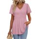 thumbnail image 2 of Vestido Corto de Verano Color Sólido Cerradura Manga Corta Cuello Redondo Top / Camisa Poliéster, Blusa Casual de Moda para la Primavera Y el Verano, 2 of 9