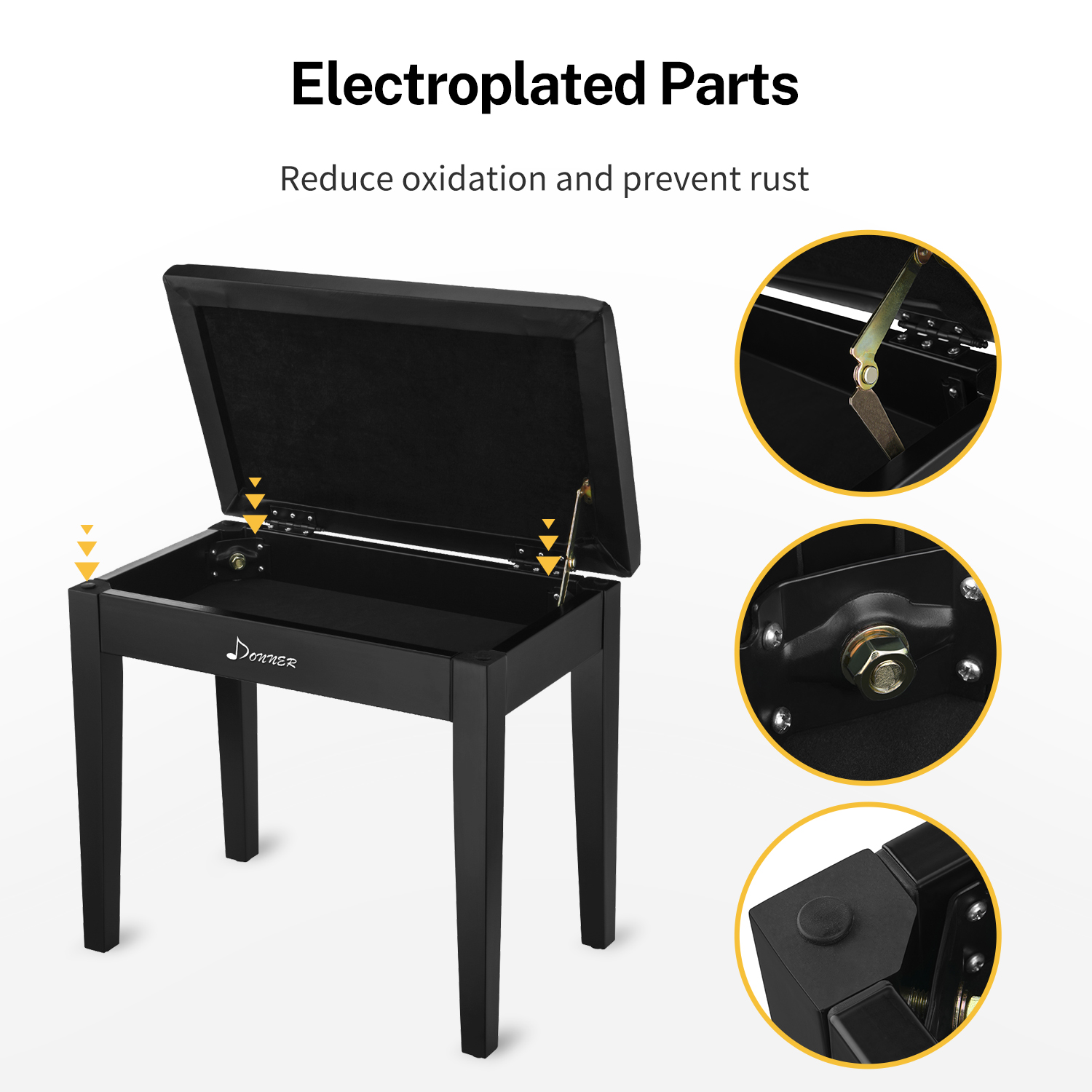 Donner Piano Bench with Storage Solid Wood Black photo 4