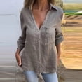 thumbnail image 6 of Women Shirt Lapel V-Neck Long Sleeve Button Down Shirt Tops with Patch Pocket Solid Color Regular Fit Casual Tops, 6 of 8