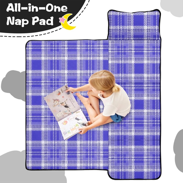 Blue and White Checkered Pattern Kids Nap Mat, Preschool Sleeping Pad ...