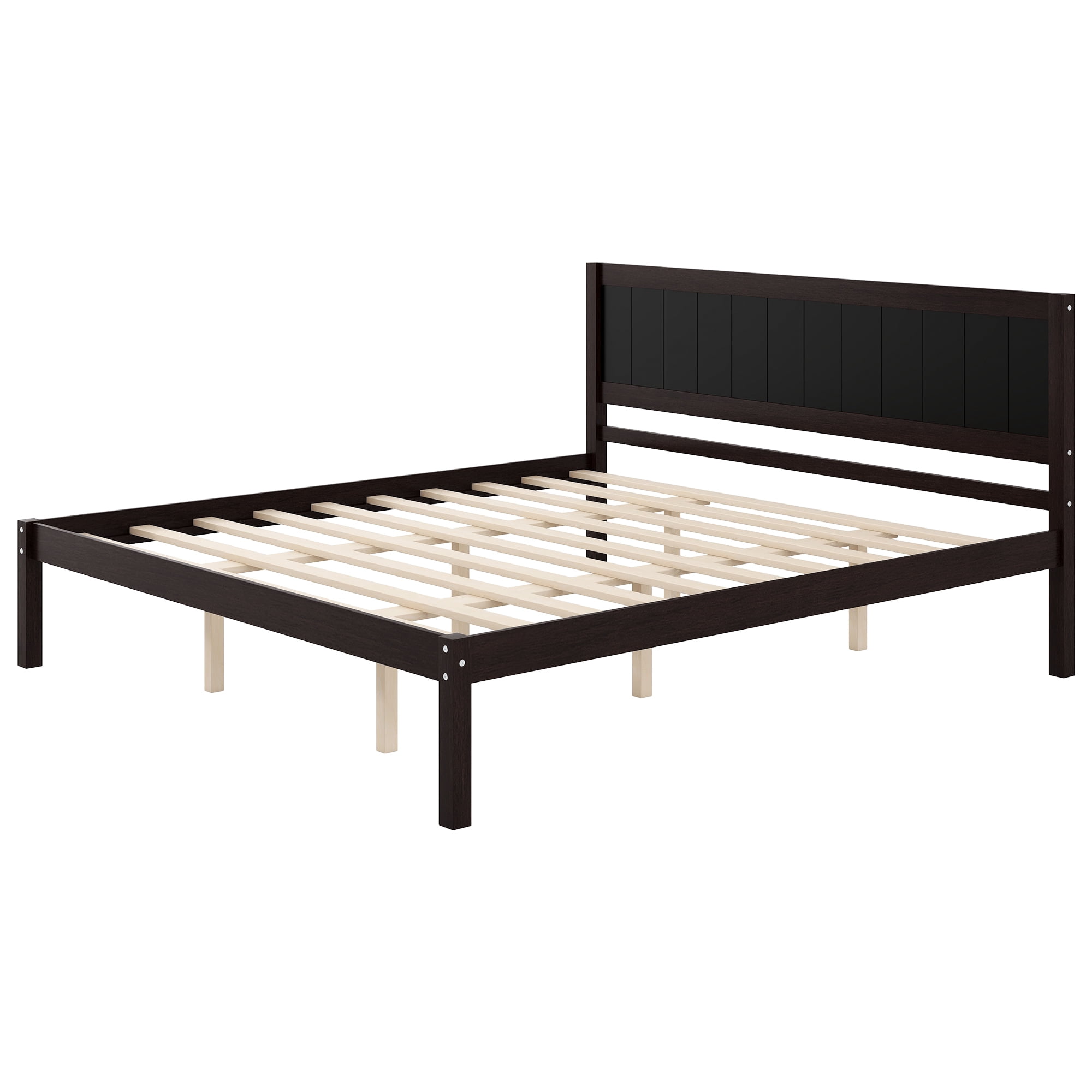 Euroco King Size Wood Platform Bed with Headboard and Slats, Espresso