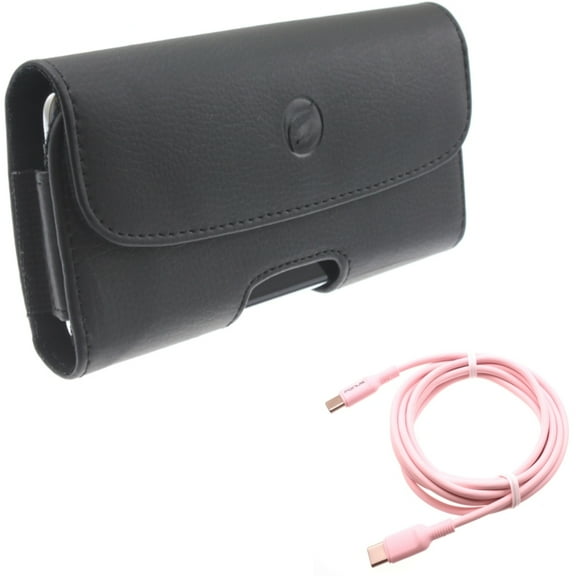 Pink 10ft Long Cable   Case Belt Clip for Motorola One 5G Ace Phone - USB-C to Type-C PD Fast Charger Cord Power and  Leather Holster Cover Pouch Combo for Motorola One 5G Ace