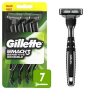 Gillette Mach3 Sensitive Mens Disposable Razors, 7 Count