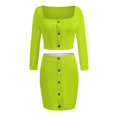 thumbnail image 4 of Jalioing 2 Piece Skirt Sets for Women Tight Set off Shoulder Long Sleeve Crop Top with Button Mini Skirts, 4 of 5