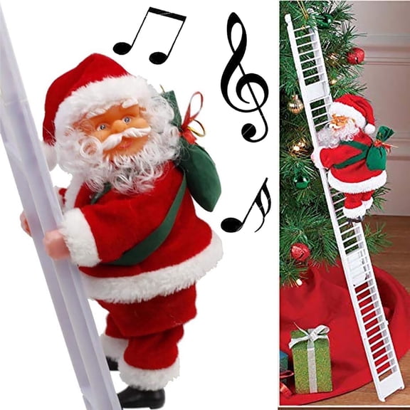 Magicfly Christmas Hanging Decoration Santa Claus with Music Electric Climb Ladder Hanging Decoration Christmas Tree Decoration