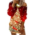 thumbnail image 5 of Puntoco Camiseta sin tirantes de manga larga con cuello inclinado suelto con estampado navideño para mujer top Puntoco Puntoco-2717, 5 of 5