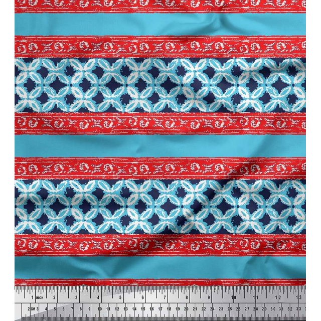 Soimoi Tissu Poly Georgette Rayé & Imprimé Batik Floral au Mètre 42 Pouces de Large