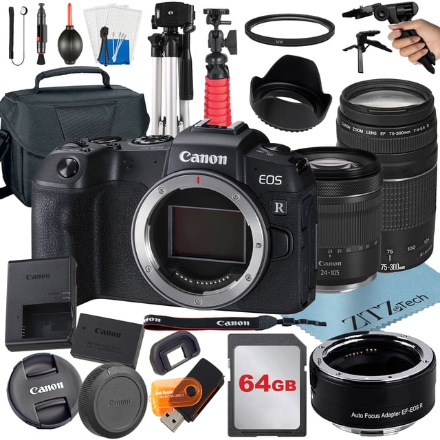 Canon EOS RP Mirrorless Camera with RF 24-105mm STM + 75-300mm Lens + Mount Adapter + 64GB + ZeeTech Accessory