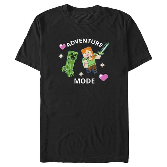 Men's Minecraft Adventure Mode Alex and Creeper  Graphic Tee Black 2X Large