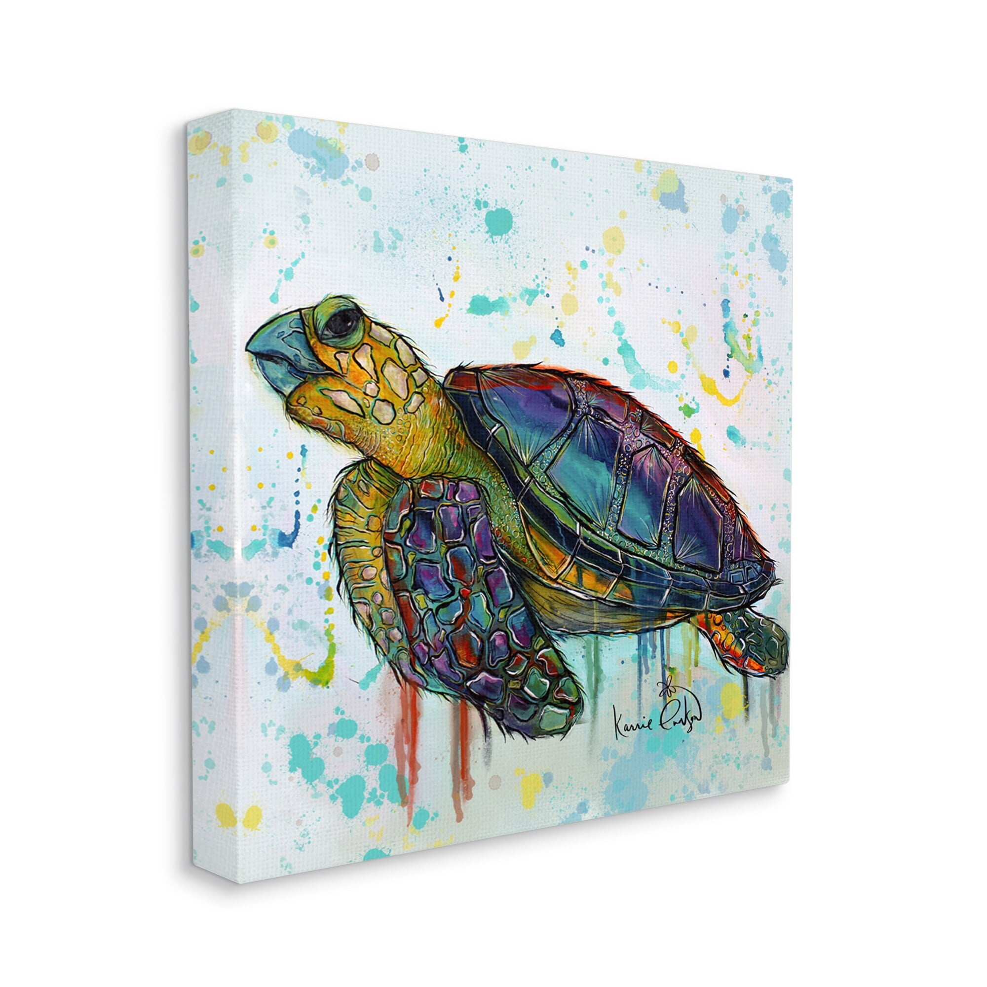 Stupell Industries Urban Street Style Sea Turtle Paint Drip Painting Gallery Wrapped Canvas Print Wall Art, Design by Karrie Evenson