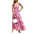 thumbnail image 2 of Liacowi Women Strapless Boho Maxi Dress Off Shoulder Floral Print Long Dress Pleated Elastic Chest Summer Bech Party Dress, 2 of 7