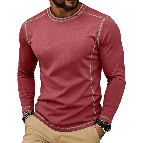 Gytharion Color-blocking Pullover Shirts for Men Round Neck Long Sleeve Blouses Fashion Casual Tops