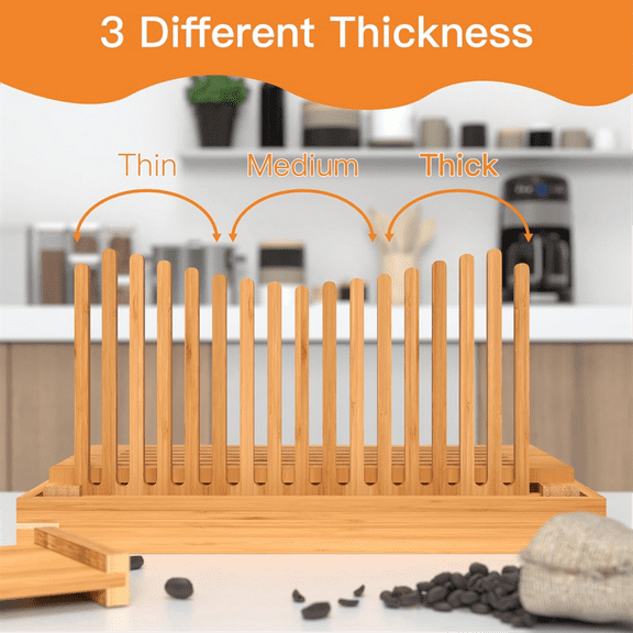 Bamboo Wood Bread Slicer for Homemade Toast Cutting Board, Adjustable Thickness Breadmaker Loaf Cakes A